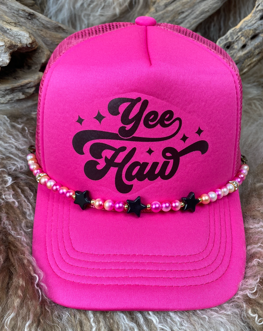 Trucker Ballcap with Beads 43FUSHIA Yee Haw