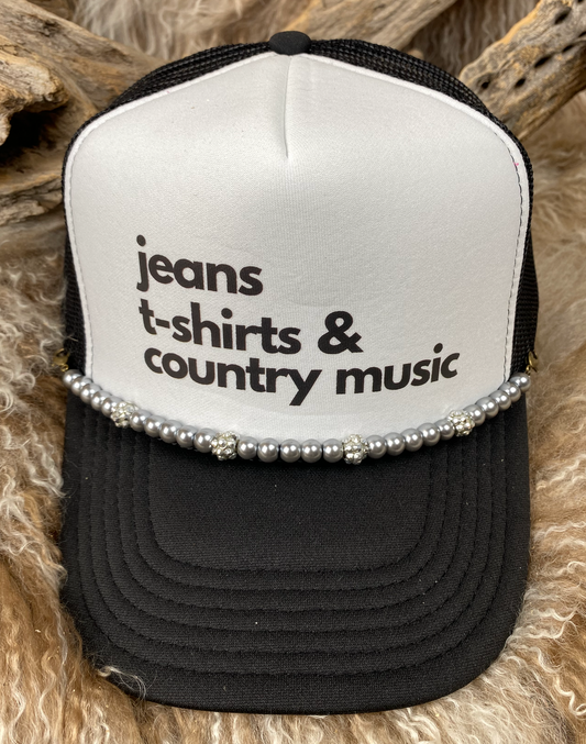 Trucker Ballcap with Beads 42BLKWHT Jeans T-Shirts & Country Music