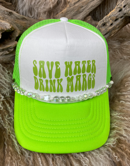 Trucker Ballcap with Beads 29LIMEGRN Save Water Drink Margs