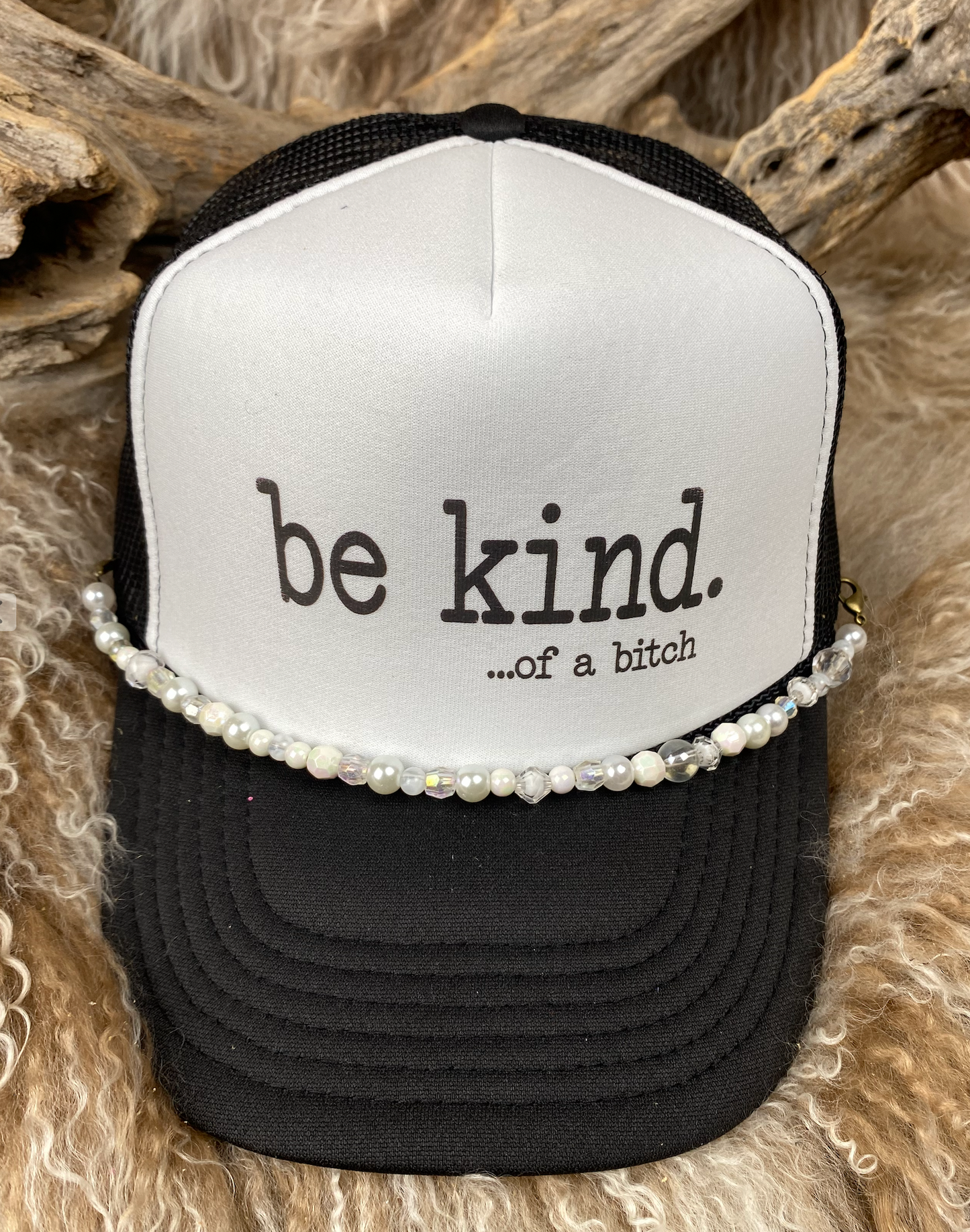 Trucker Ballcap with Beads 51BLKWHT Be Kind of a Bitch