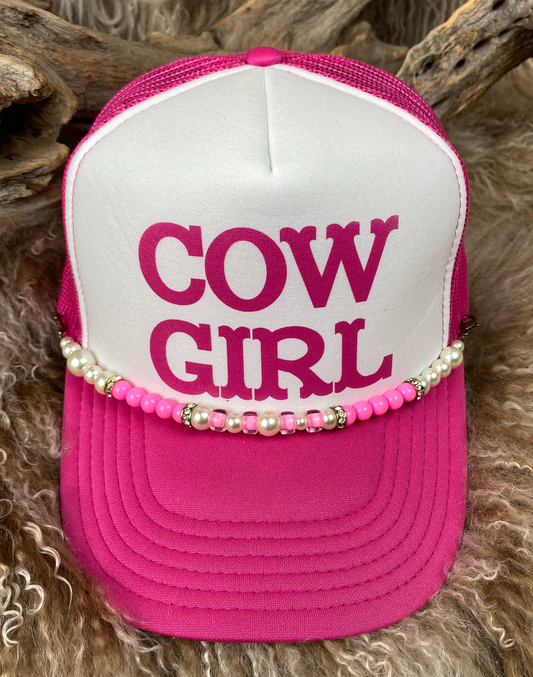 Trucker Ballcap with Beads 45FUSHIAWHT Cowgirl