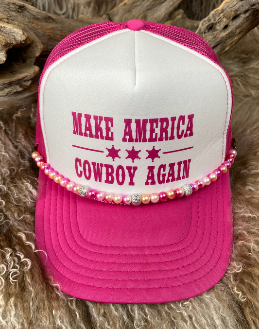 Trucker Ballcap with Beads 2FUSHIAWHT Make America Cowboy Again