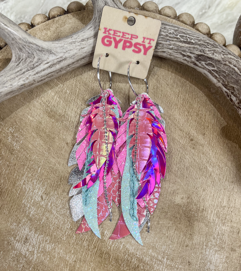 Pink & Silver Feather Earrings