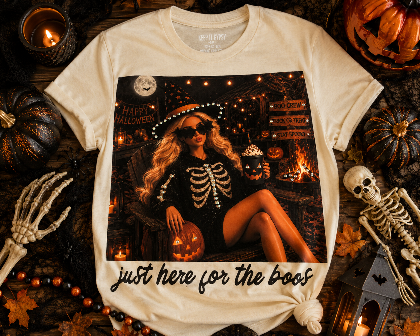 Just Here For The Boos Cream Graphic Tee 2095