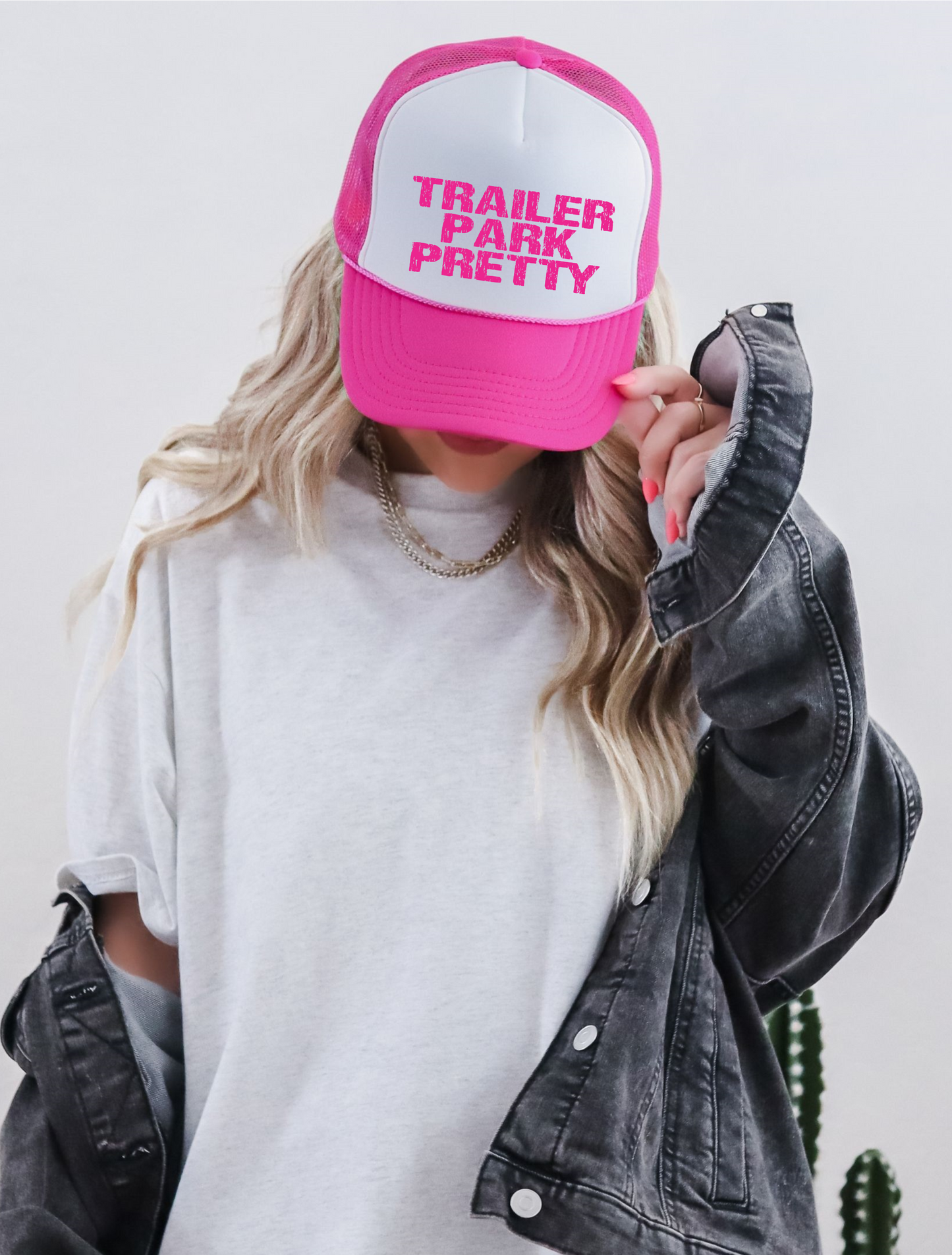 Trailer Park Pretty TRUCKER CAP HOTPNKWHT