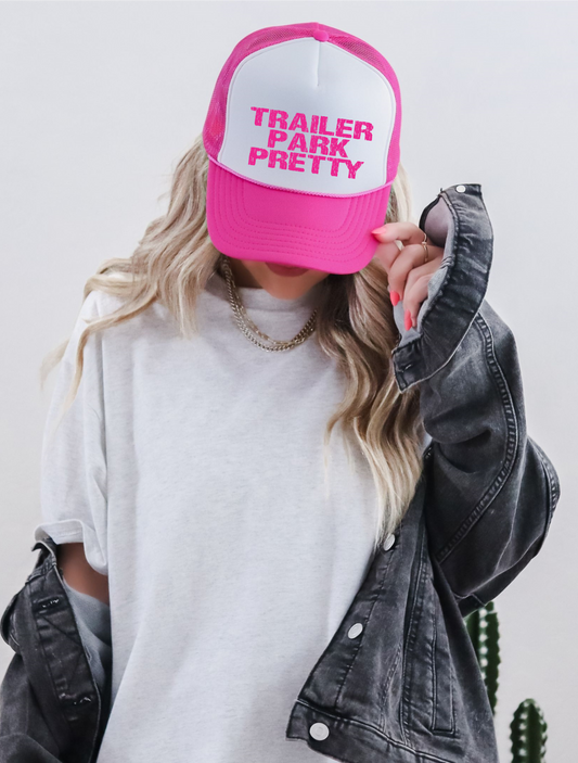 Trailer Park Pretty TRUCKER CAP HOTPNKWHT