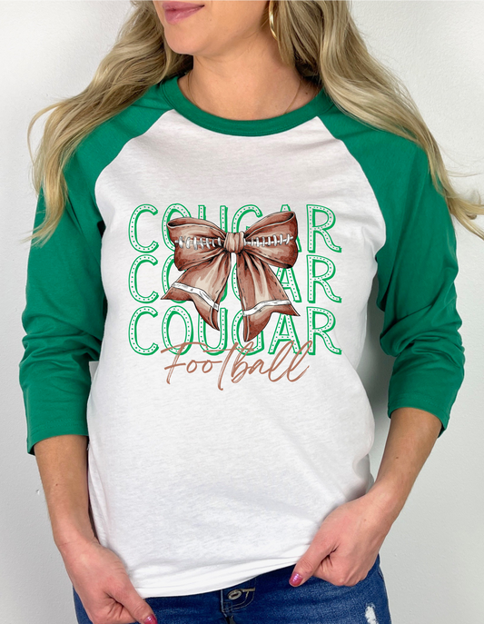 Cougars with Bow Mascot Raglan Graphic Tee