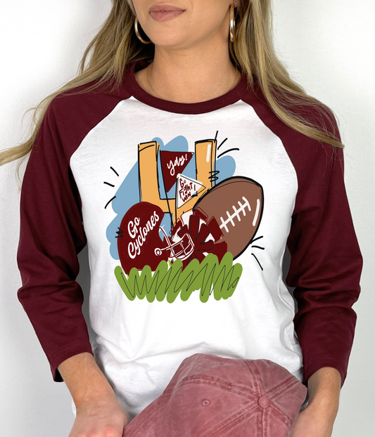 Cyclones Football Megaphone Football Mascot Raglan Graphic Tee