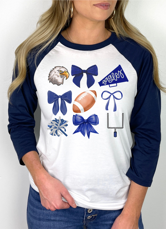 Eagles Megaphone Bow Football Mascot Raglan Graphic Tee