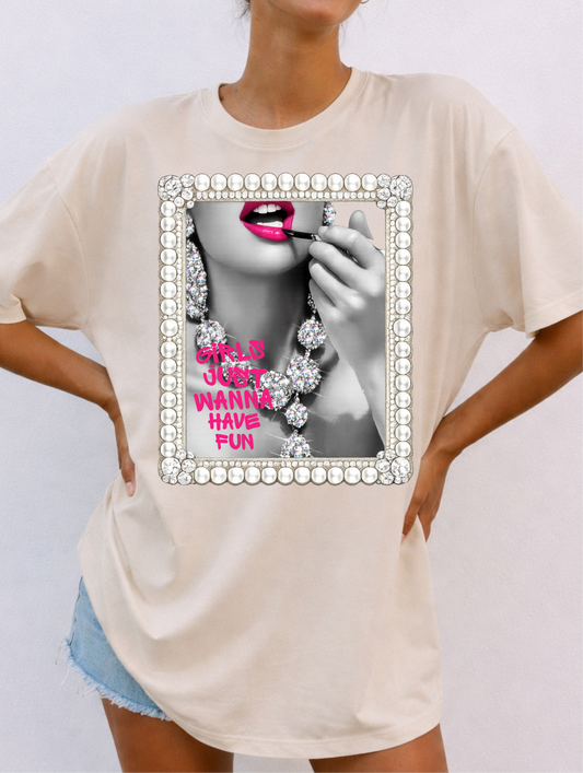 Girls Just Wanna Have Fun Cream Graphic Tee