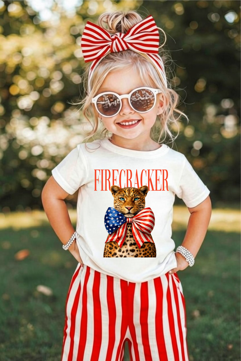 Firecracker Leopard Cream Kids Graphic Tee