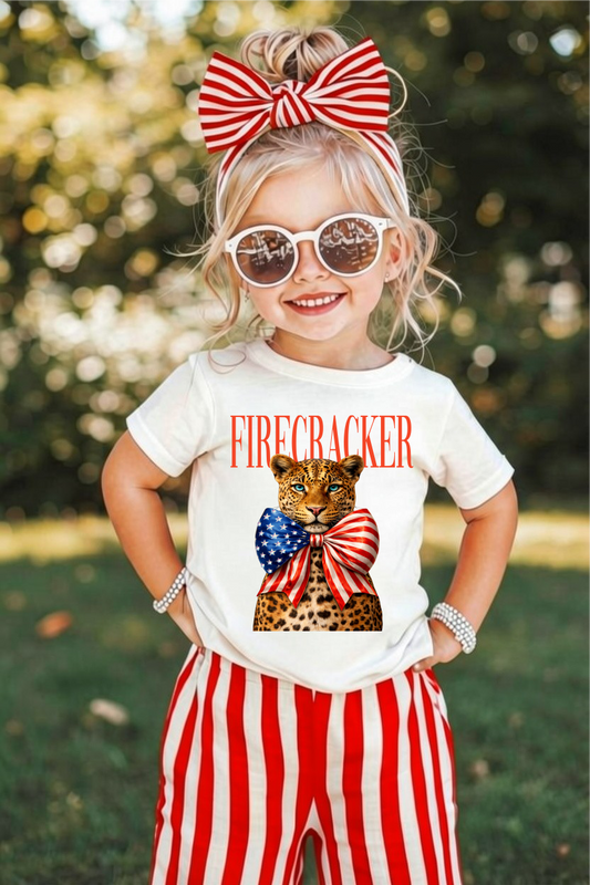 Firecracker Leopard Cream Kids Graphic Tee
