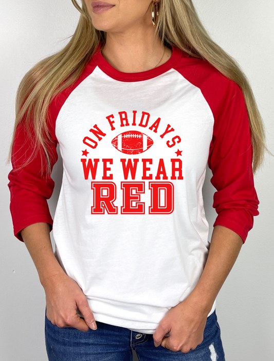 On Fridays We Wear Red Mascot Raglan Graphic Tee