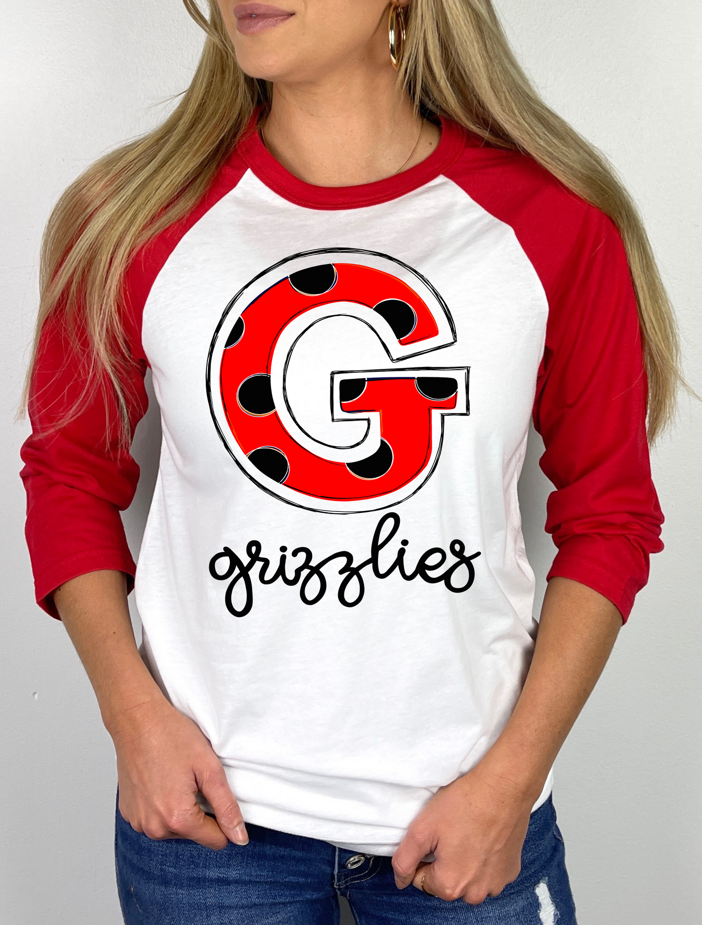 G is for Grizzlies Football Mascot Raglan Graphic Tee