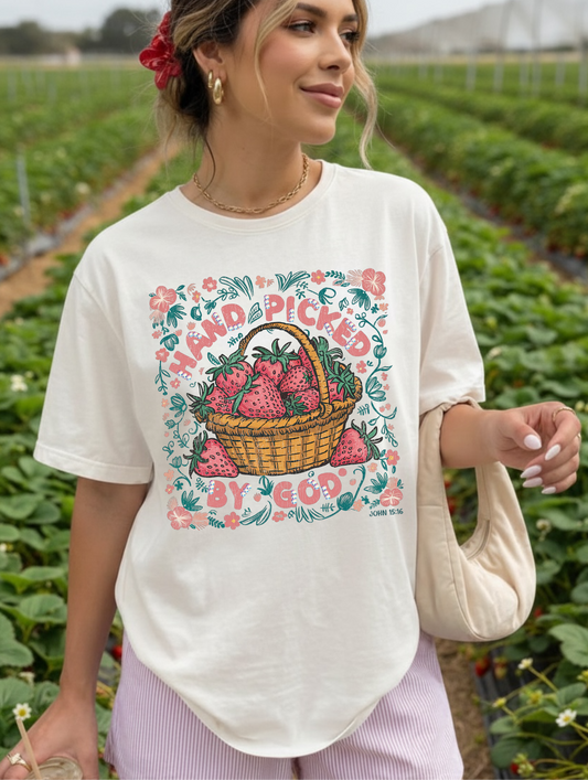 Hand Picked By God Crystal Cream Graphic Tee