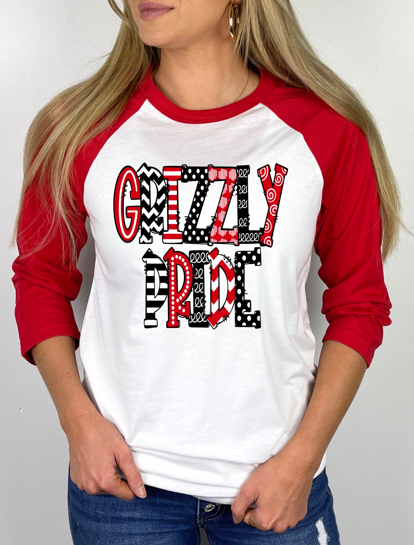 Grizzly Pride Football Mascot Raglan Graphic Tee