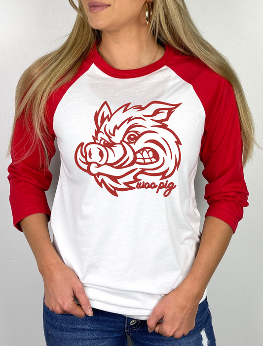 Woo Pig Football Mascot Raglan Graphic Tee