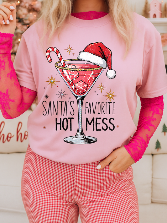 Santas Favorite Hot Mess Pink Graphic Tee