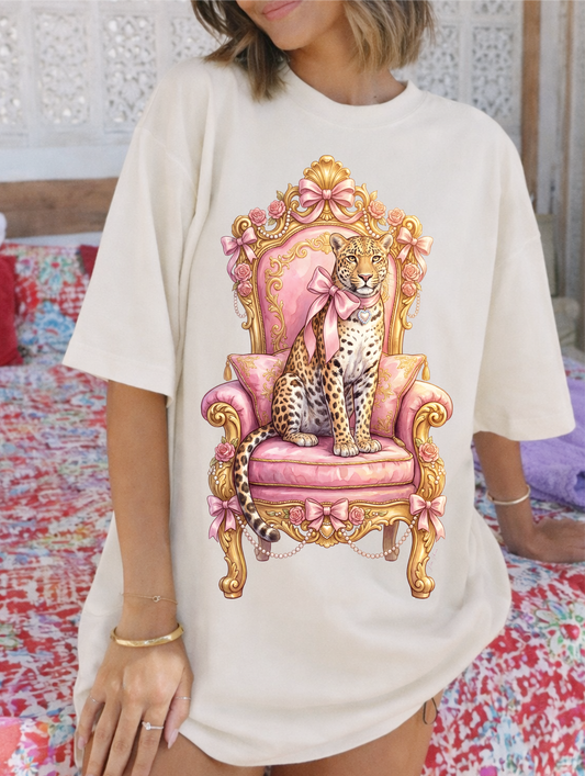 Leopard in Chair Cream Graphic Tee