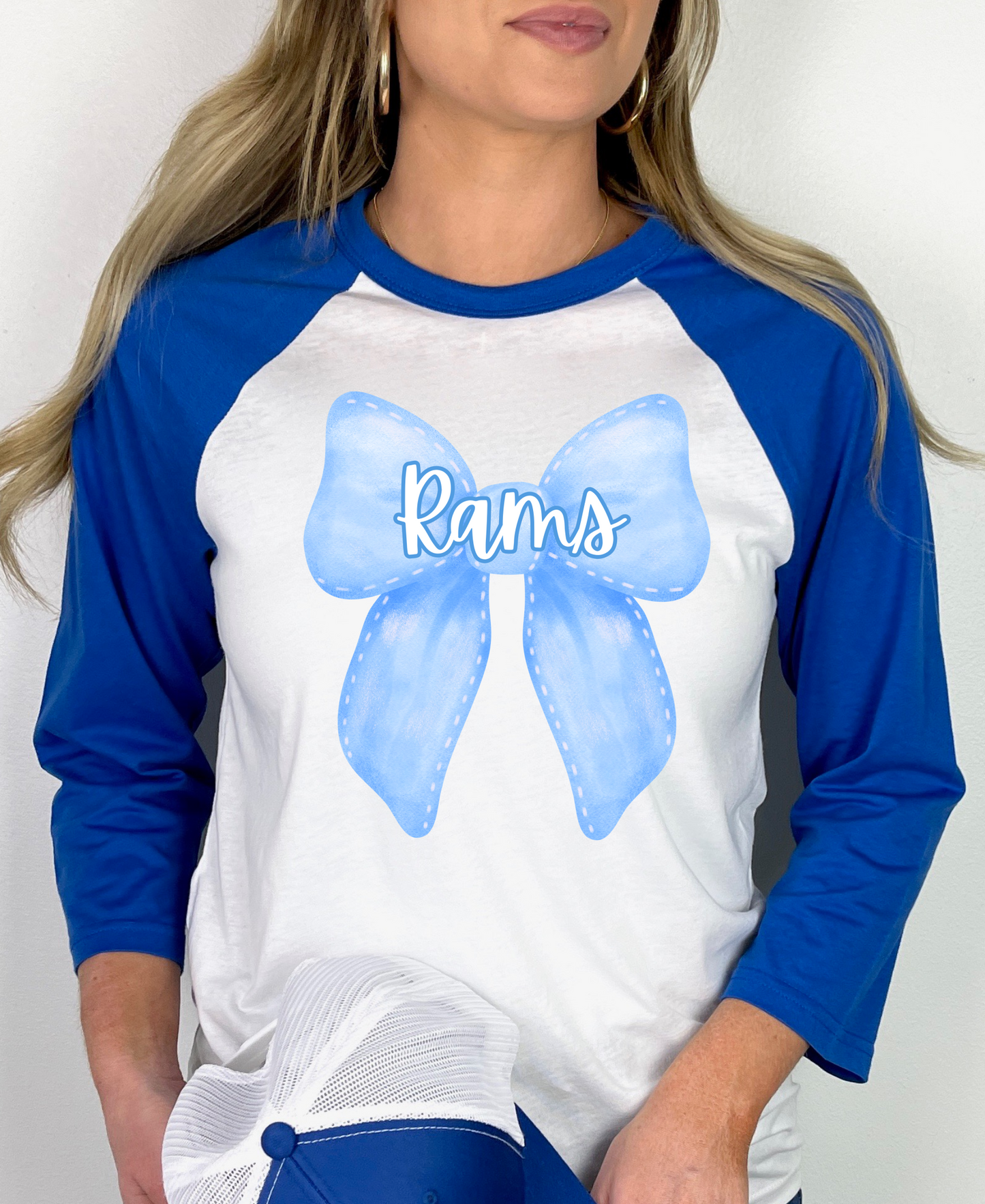 Rams Bow Football Mascot Raglan Graphic Tee